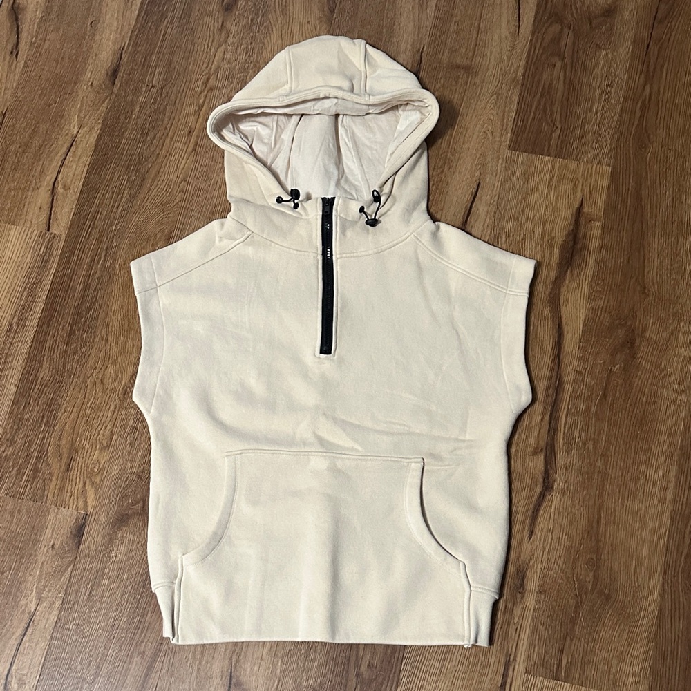 Mono B Cream Hooded Sleeveless Vest, size M